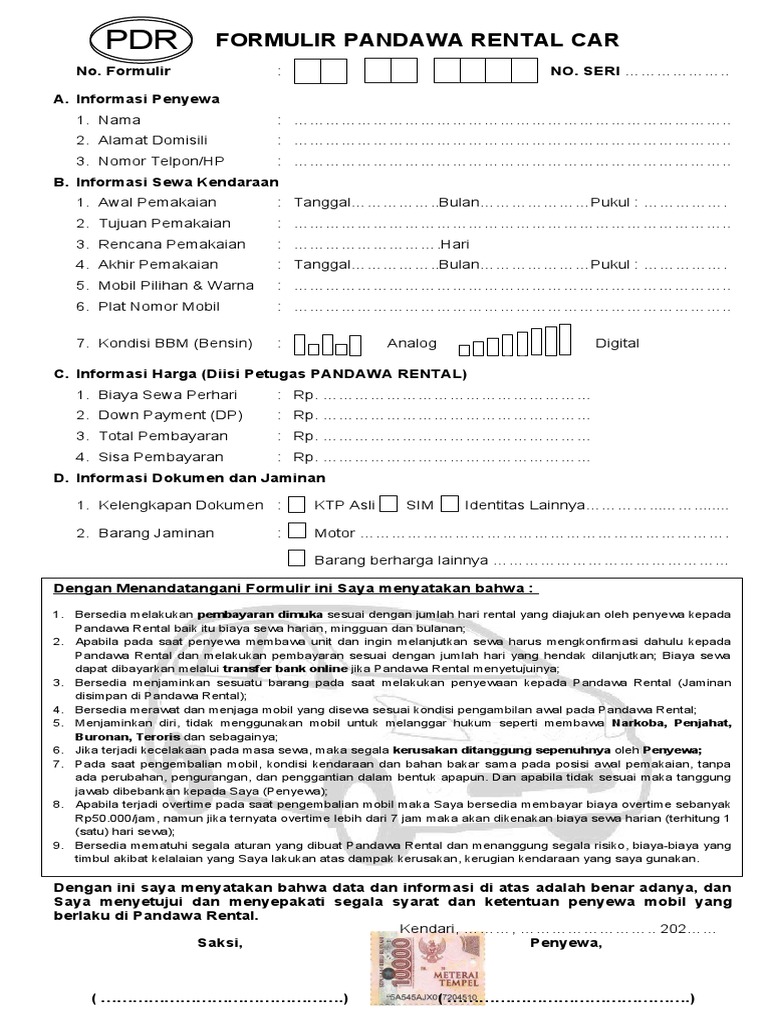 formulir perjanjian sewa mobil 3